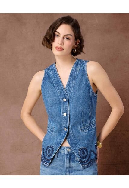 Chaleco  Para Mujer Plano Color Azul Marca Patprimo #30250050