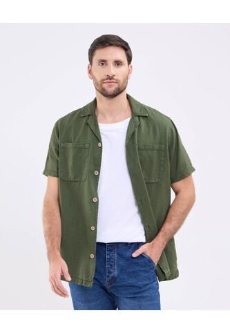 Camisa  Para Hombre Manga Corta Con Bolsillo Cuello Resort Color Verde Marca Patprimo #44013112 Patprimo