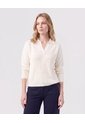 Saco Tejido Cuello Polo Con Escote En V  Para Mujer Blanco Patprimo de Patprimo