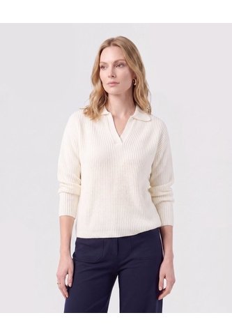 Saco Tejido Cuello Polo Con Escote En V  Para Mujer Blanco Patprimo Patprimo