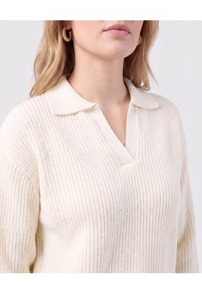 Saco Tejido Cuello Polo Con Escote En V  Para Mujer Blanco Patprimo