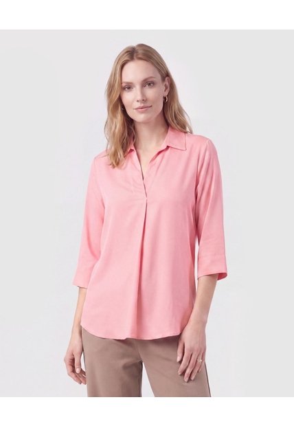 Blusa Camisera De Manga 3/4 Y Pliegue Mujer  Para Mujer Rosa Patprimo