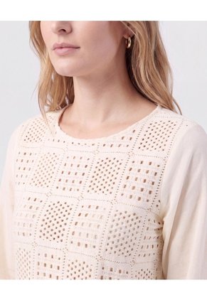 Blusa Unicolor Con Pechera Calada Mujer Para Mujer Crema Patprimo