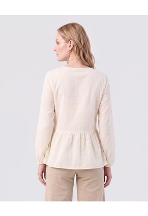 Blusa Unicolor Con Pechera Calada Mujer Para Mujer Crema Patprimo