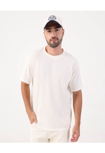 Camiseta Texturizada De Cuello Redondo   Para Hombre Crema Patprimo