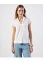 Camiseta Casual Texturizada Escote V   Para Mujer Blanco Patprimo de Patprimo