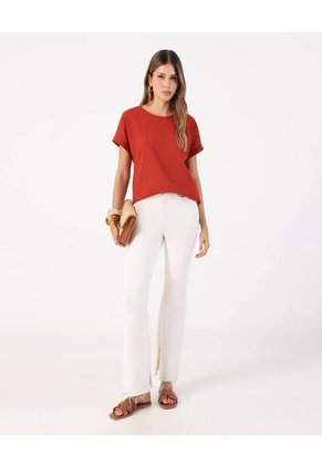 Blusa De Corte Recto Con Manga Rodada  Para Mujer Naranja Patprimo