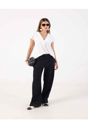 Camiseta Texturizada Con Cuello En V   Para Mujer Blanco Patprimo