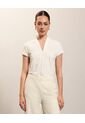 Camiseta Casual Texturizada Escote V   Para Mujer Blanco Patprimo de Patprimo