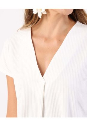 Camiseta Texturizada Con Cuello En V   Para Mujer Blanco Patprimo