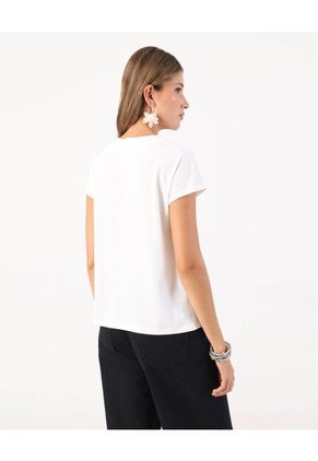Camiseta Texturizada Con Cuello En V   Para Mujer Blanco Patprimo