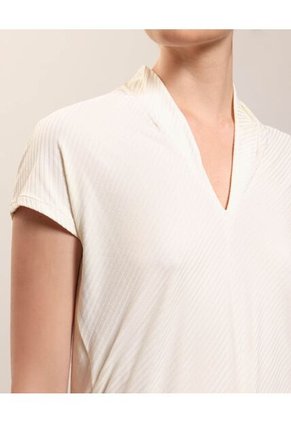 Camiseta Casual Texturizada Escote V   Para Mujer Blanco Patprimo