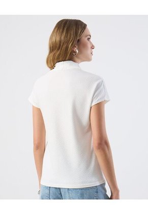 Camiseta Casual Texturizada Escote V   Para Mujer Blanco Patprimo