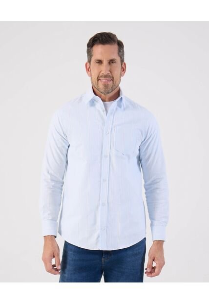 Camisa  Para Hombre Manga Larga Con Bolsillo Cuello Casual M Color Azul Marca Patprimo #44017218