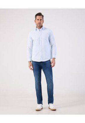 Camisa  Para Hombre Manga Larga Con Bolsillo Cuello Casual M Color Azul Marca Patprimo #44017218