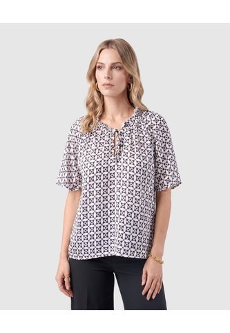 Blusa Estampada De Manga Corta Para Mujer  Para Mujer Blanco Patprimo Patprimo