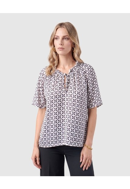 Blusa Estampada De Manga Corta Para Mujer  Para Mujer Blanco Patprimo