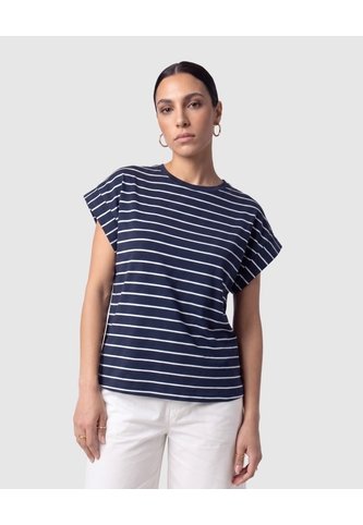 Camiseta Manga Corta A Rayas Para Mujer  Para Mujer Azul Patprimo Patprimo