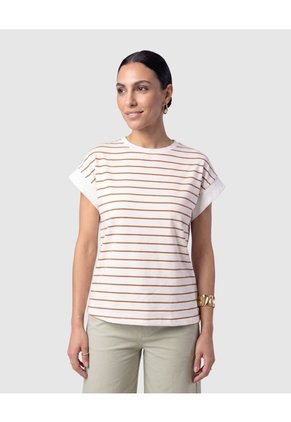 Camiseta Casual A Rayas Para Mujer Para Mujer Café Patprimo