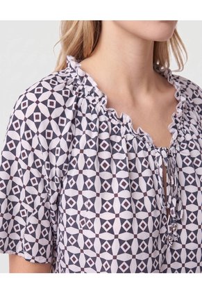 Blusa Estampada De Manga Corta Para Mujer  Para Mujer Blanco Patprimo