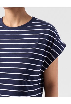Camiseta Manga Corta A Rayas Para Mujer  Para Mujer Azul Patprimo