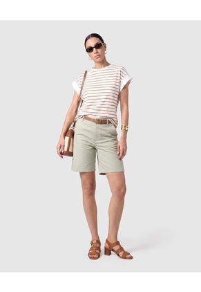 Camiseta Casual A Rayas Para Mujer Para Mujer Café Patprimo