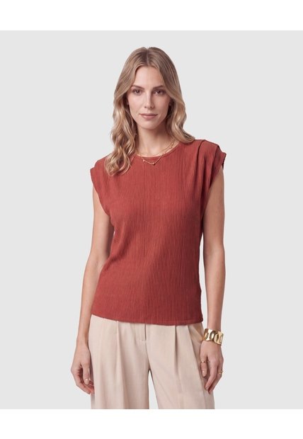 Camiseta Texturizada Manga Corta Para Mujer  Para Mujer Naranja Patprimo