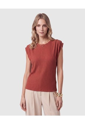 Camiseta Texturizada Manga Corta Para Mujer Para Mujer Naranja Patprimo