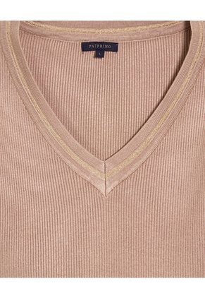 Saco Tejido Cuello En V   Para Mujer Beige Patprimo