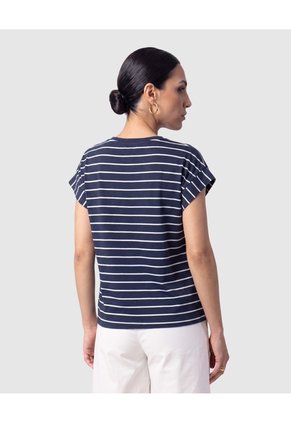Camiseta Manga Corta A Rayas Para Mujer  Para Mujer Azul Patprimo