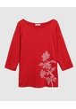 Camiseta Texturizada Manga ¾ Para Mujer Curvy  Para Mujer Rojo Patprimo de Patprimo