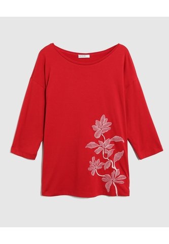 Camiseta Texturizada Manga ¾ Para Mujer Curvy  Para Mujer Rojo Patprimo Patprimo