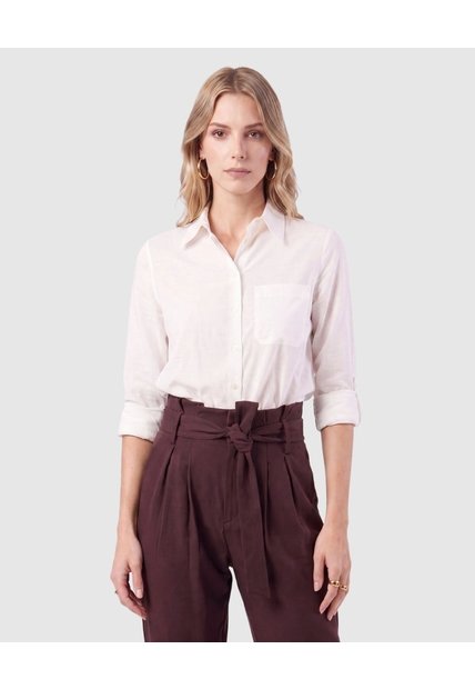 Camisa Unicolor Con Bolsillo Para Mujer  Para Mujer Blanco Patprimo