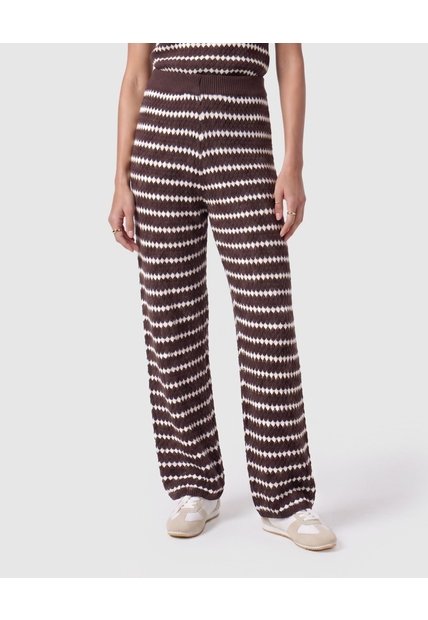 Pantalón De Punto Acanalado Recto Para Mujer  Para Mujer Café Patprimo