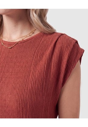 Camiseta Texturizada Manga Corta Para Mujer Para Mujer Naranja Patprimo