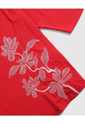 Camiseta Texturizada Manga ¾ Para Mujer Curvy Para Mujer Rojo Patprimo