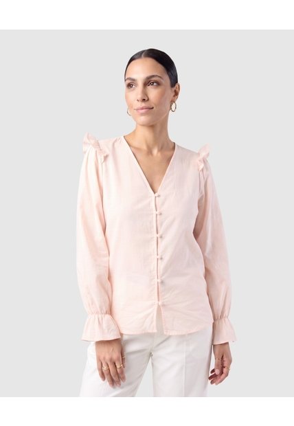 Blusa Manga Larga Con Botones Para Mujer  Para Mujer Rosa Patprimo