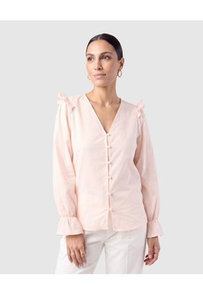 Blusa Manga Larga Con Botones Para Mujer Para Mujer Rosa Patprimo