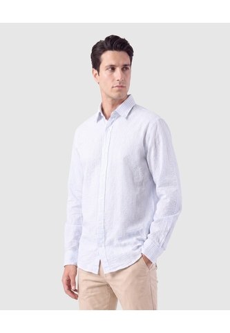 Camisa Manga Larga A Rayas Para Hombre  Para Hombre Azul Patprimo Patprimo