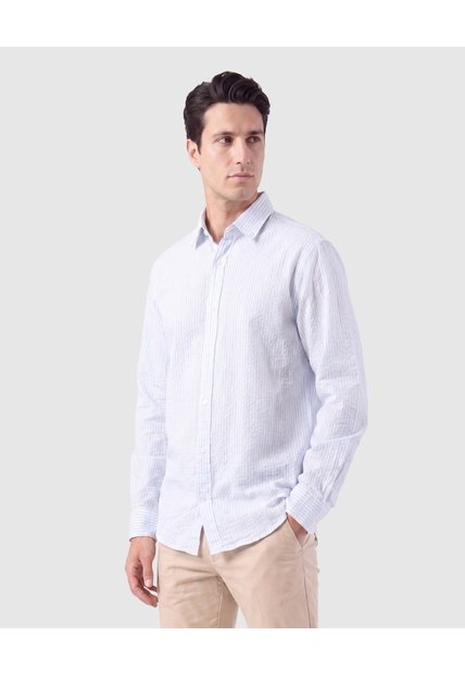 Camisa Manga Larga A Rayas Para Hombre  Para Hombre Azul Patprimo