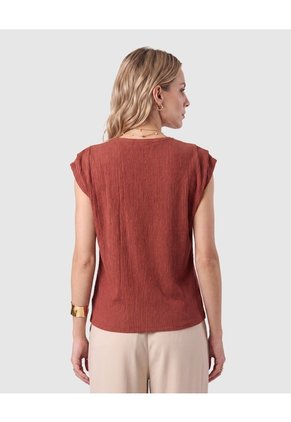 Camiseta Texturizada Manga Corta Para Mujer Para Mujer Naranja Patprimo