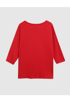 Camiseta Texturizada Manga ¾ Para Mujer Curvy Para Mujer Rojo Patprimo