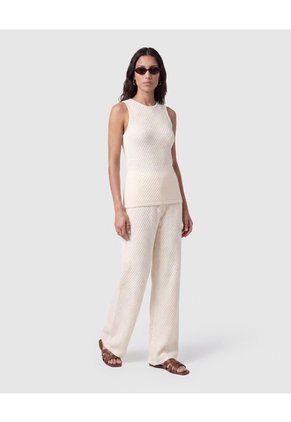 Pantalón Tejido De Corte Recto Para Mujer  Para Mujer Crema Patprimo