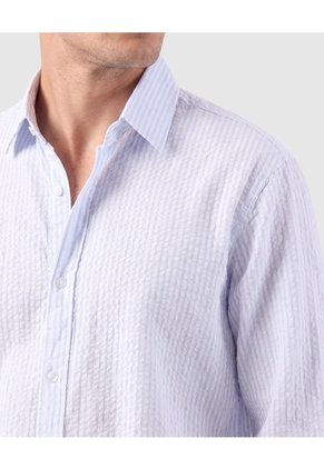 Camisa Manga Larga A Rayas Para Hombre Para Hombre Azul Patprimo
