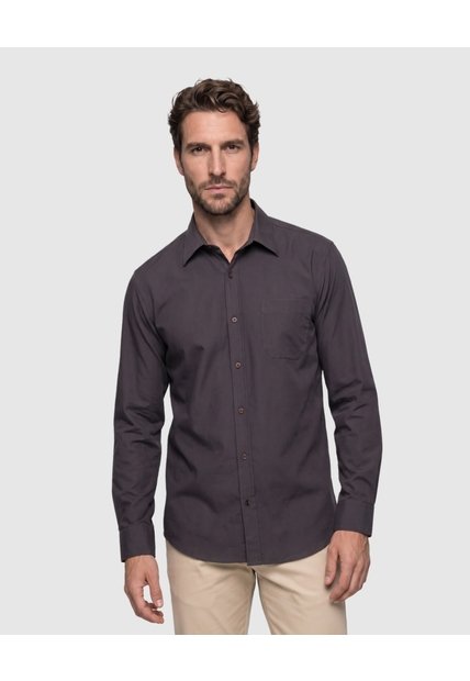 Camisa Manga Larga Con Bolsillo Para Hombre  Para Hombre Café Patprimo