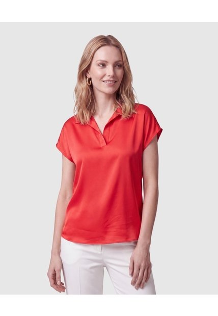 Blusa Unicolor Manga Corta Para Mujer  Para Mujer Rojo Patprimo