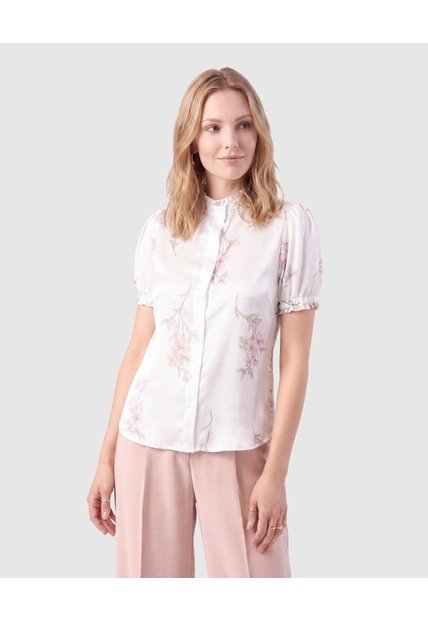 Camisa Estampada Manga Corta Para Mujer  Para Mujer Blanco Patprimo