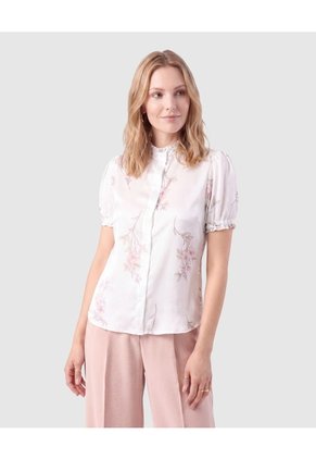 Camisa Estampada Manga Corta Para Mujer Para Mujer Blanco Patprimo