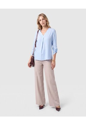 Blusa Manga 3/4 Con Escote V Para Mujer Para Mujer Azul Patprimo