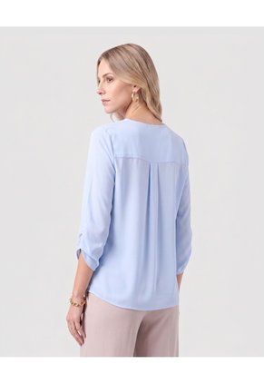Blusa Manga 3/4 Con Escote V Para Mujer Para Mujer Azul Patprimo